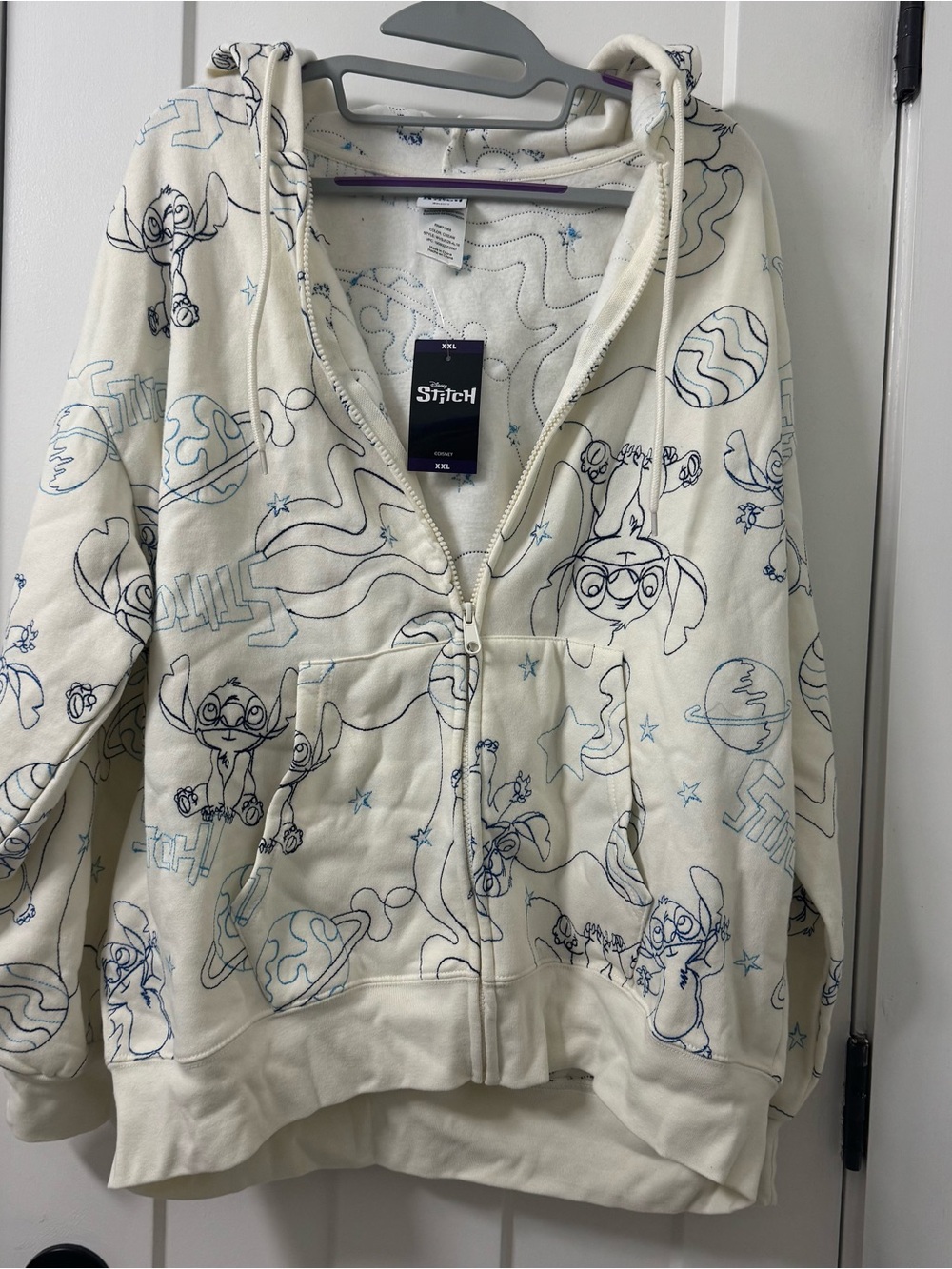 Disney STITCH Women’s NEW Small Cream Embroidered Full Zip Hoodie Pockets XXL